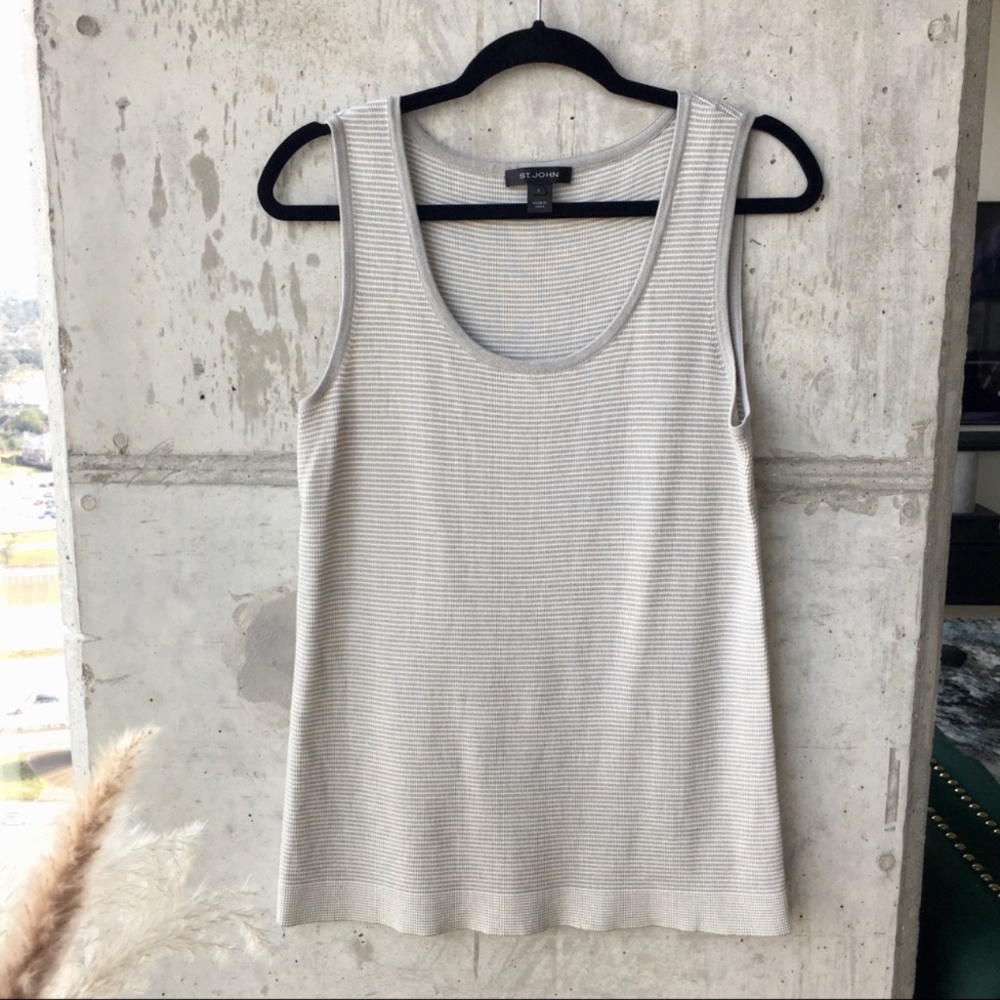 St. John Wool Blend Striped Sleeveless Top L